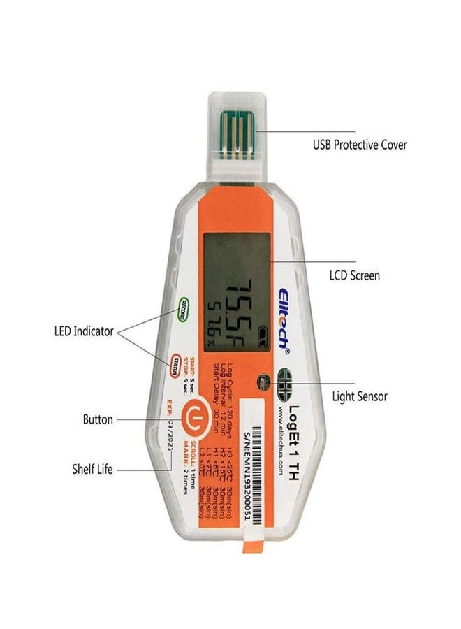 Ace Instruments مسجل درجة الحرارة والرطوبة للاستخدام لمرة واحدة (نطاق القياس: من -30 درجة مئوية إلى 70 درجة مئوية) لسلسلة التبريد | الموديل: Elitech LogEt1 TH - Image 2